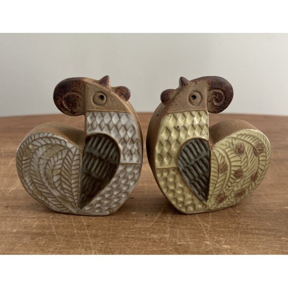 Fitz Floyd Rooster Chicken Salt Pepper Stoneware Abstract Japan Farmhouse Vtg - Picture 1 of 3